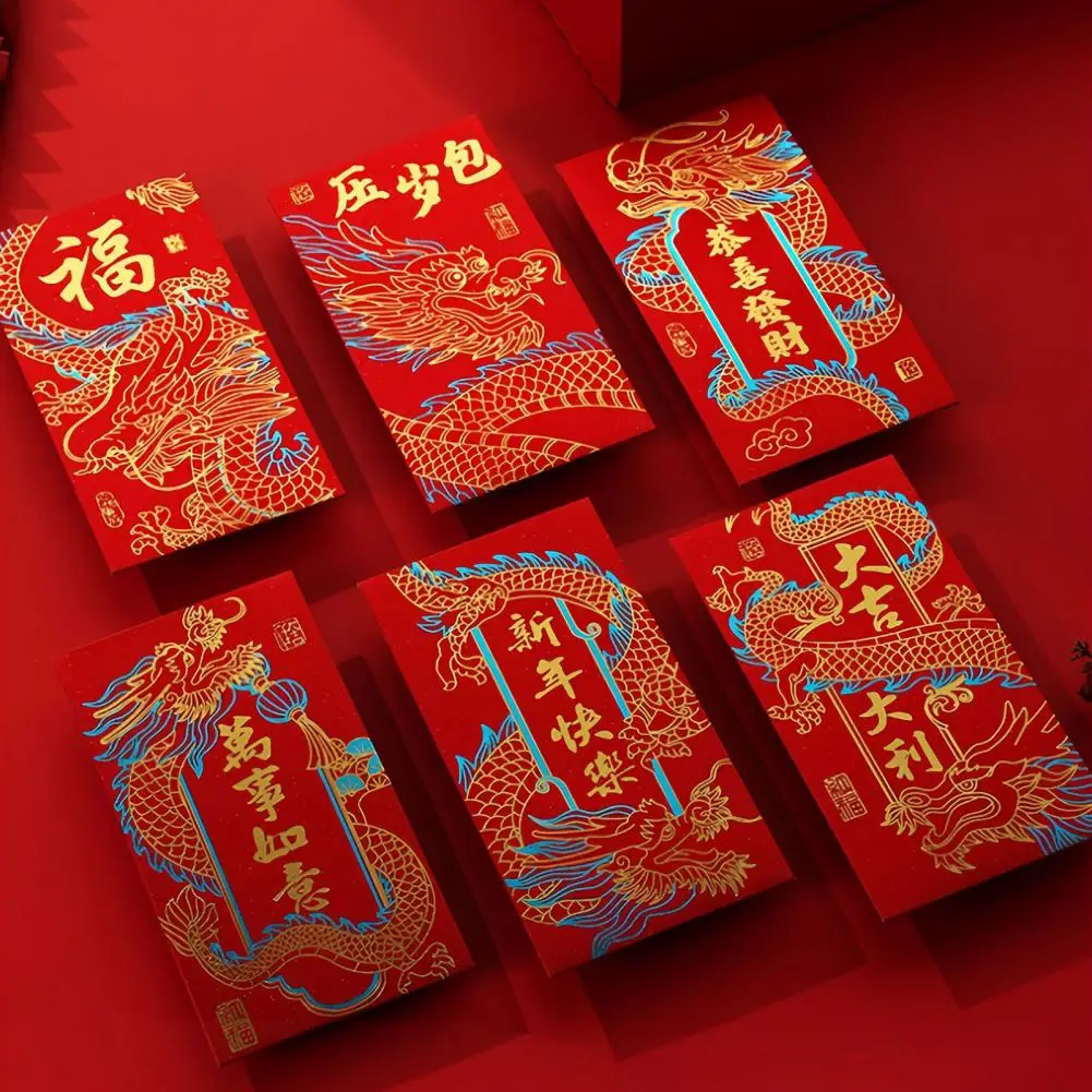 Conjunto de envelope estilo chinês tradicional, envelope cultural dourado para o ano novo lunar, primavera 6, envelope cultural
