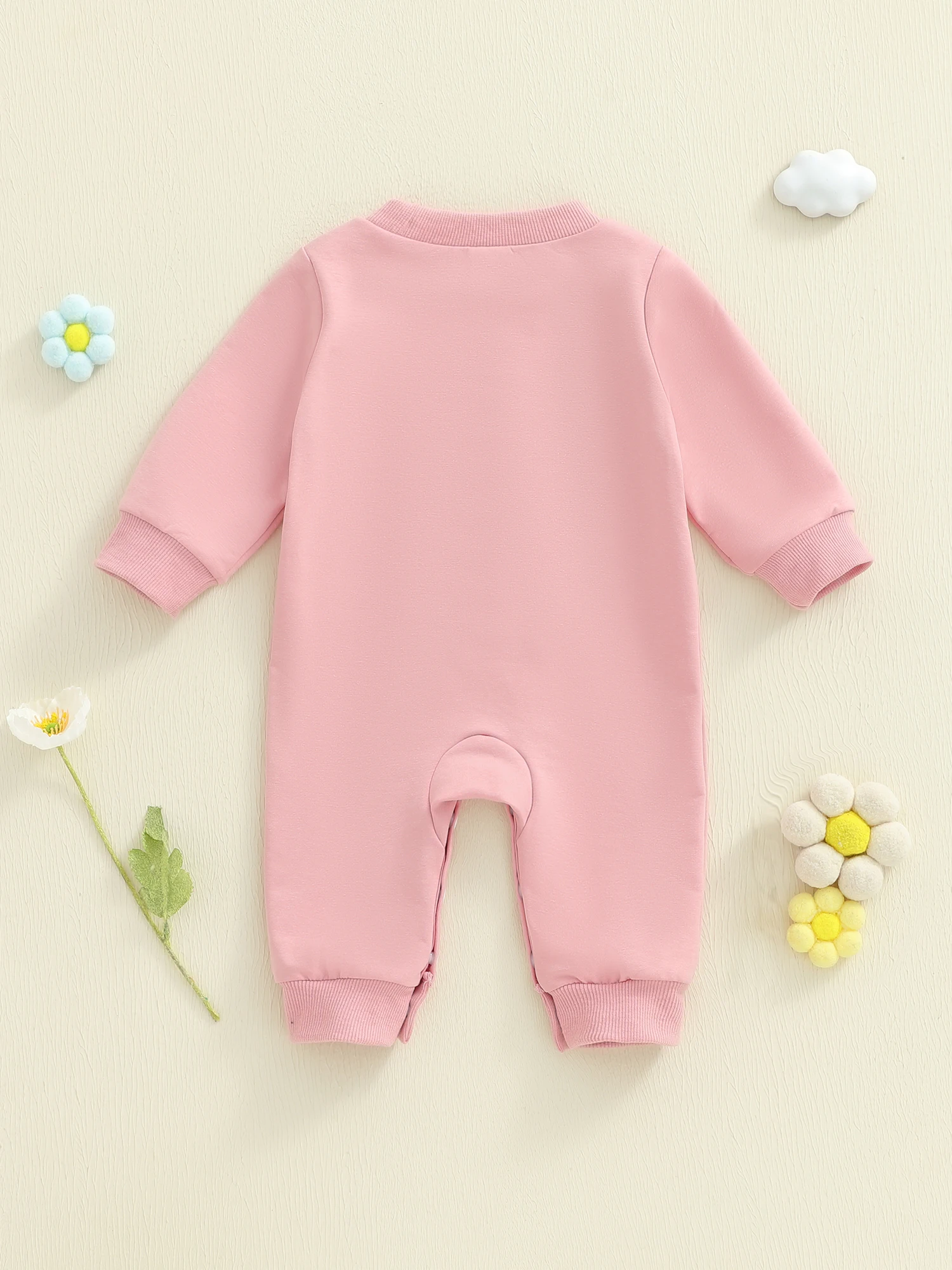 

Infant Girl Fall Casual Romper with Long Sleeves and Embroidered Floral Letter Design O Neck Jumpsuit for Autumn