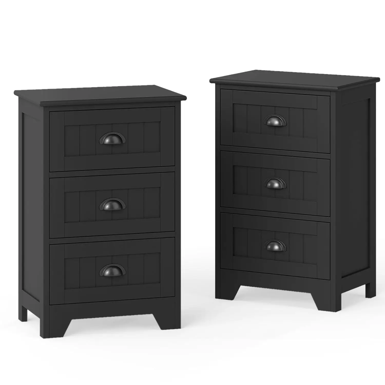 Nightstand 3 Drawers Set of 2 Bedside Table Metal Handles Accent Side Table Anti-toppling Bedroom Study Black, Customized
