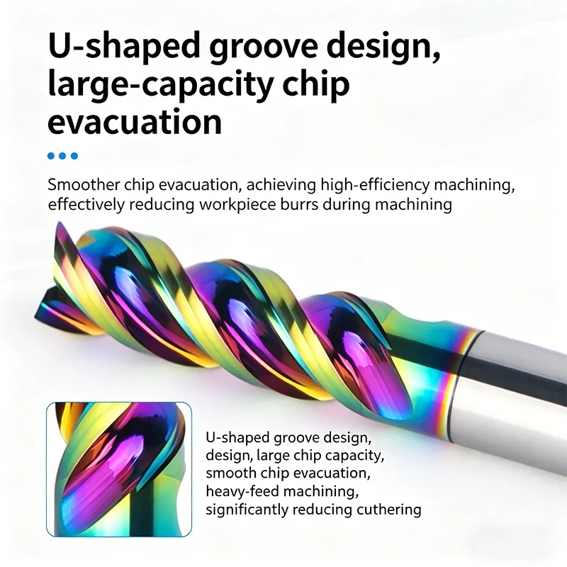 HRC60 3-Flute Color DLC Coating Flat U-Shaped End Mill Steel Carbide For Aluminum Milling Cutter CNC Machinery Endmills Tools
