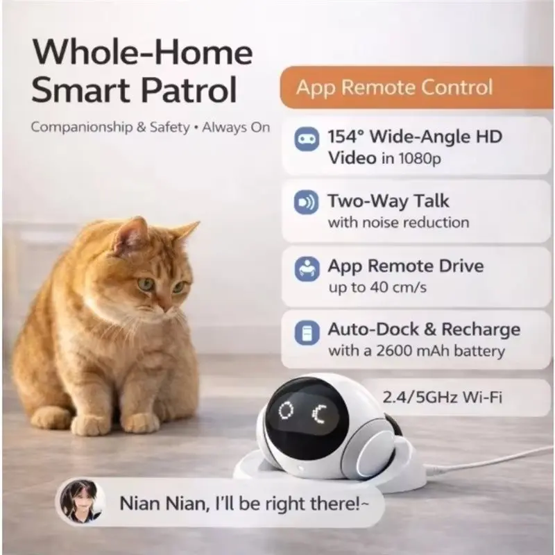 Mobile Pet Camera 2 Way Talk Motion Detection Video Recording Movable Indoor Cam For Home Security Robot Surveillance