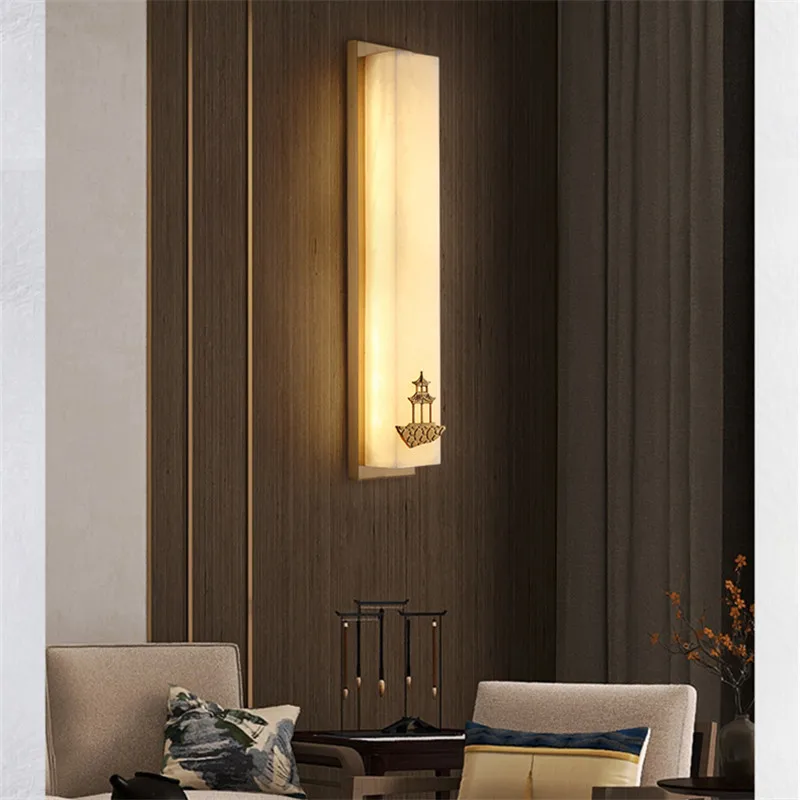 TEMAR Brass Wall Light LED Modern Luxury Marble Sconces Fixture Indoor Decor for Home Bedroom Living Room Corridor