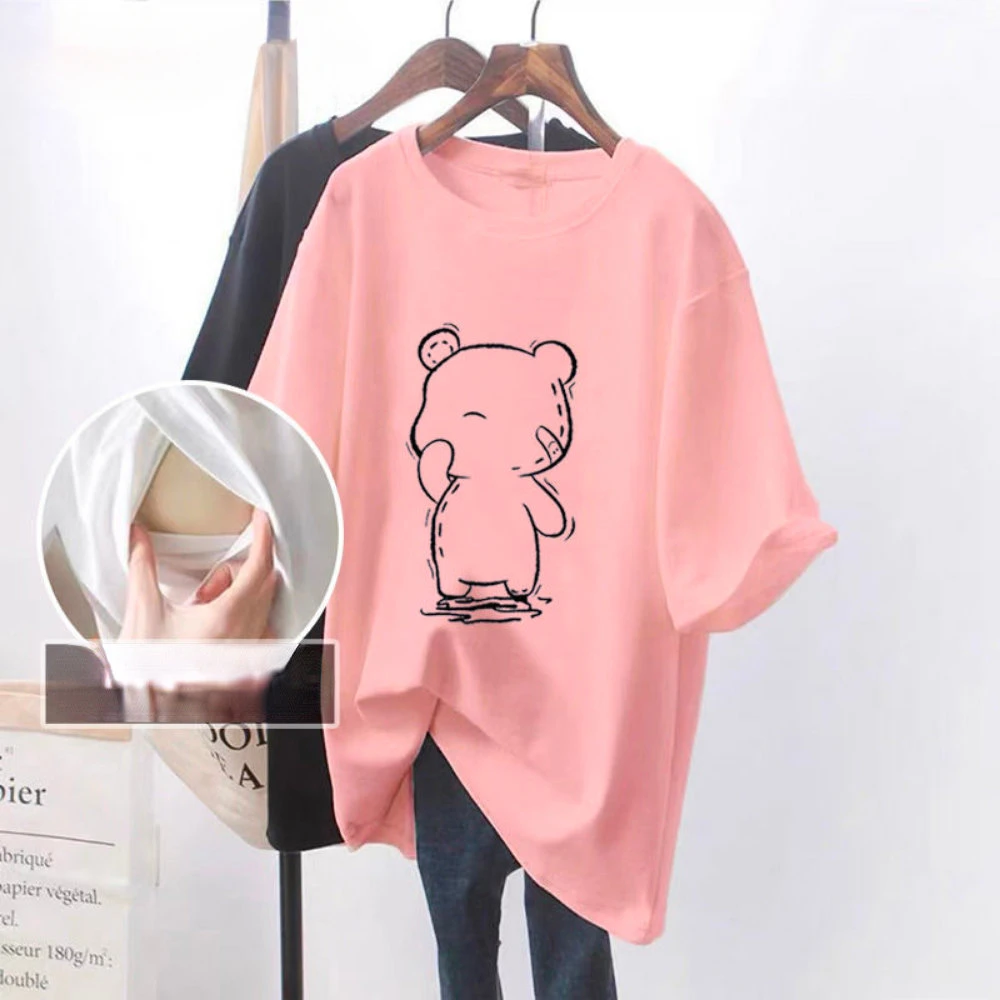 

Summer Short Sleeve Cotton Nursing T-shirt Fashion Print Maternal Woman Breastfeeding Clothes Lactation Top Tees maternity