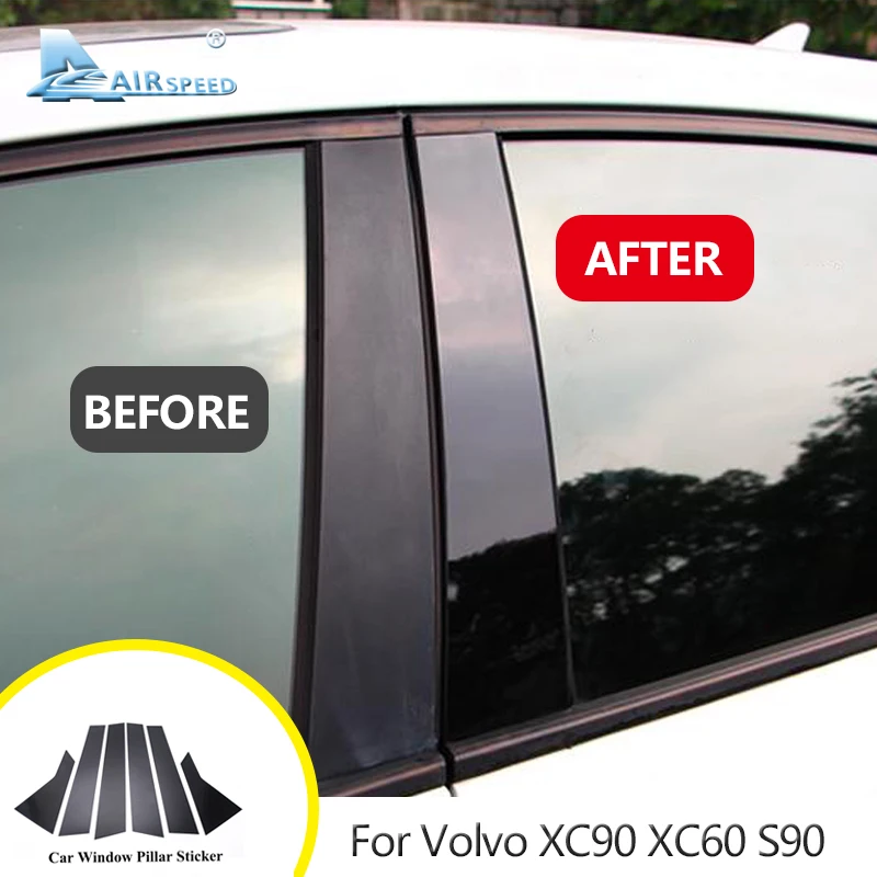 Mirror Black for VOLVO XC90 XC60 S90 2019 2020 2021 2022 Car Window B C Pillar Cover Sticker Column Carbon Fiber Texture Trim