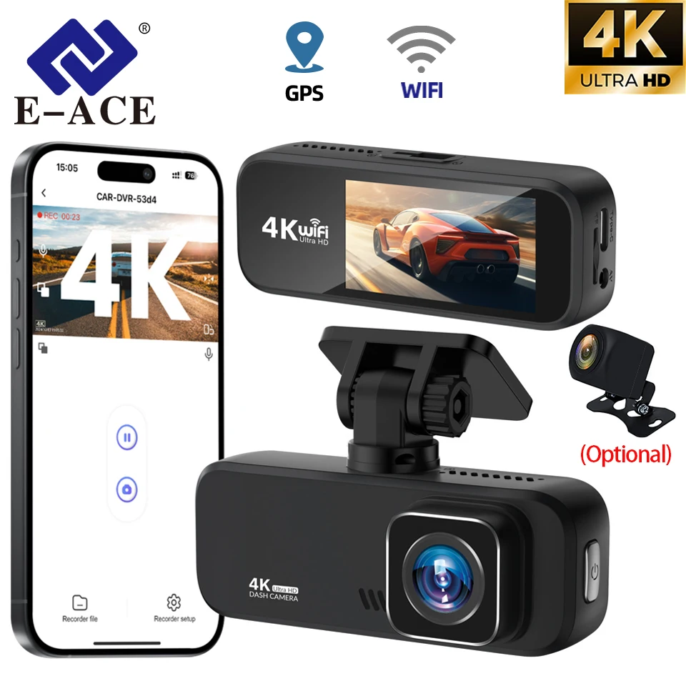 

HD 4K Dash Cam Night Vision WiFi New Car Recorder Support GPS Car Recorder Optional 1080P Rear Camera Car DVR