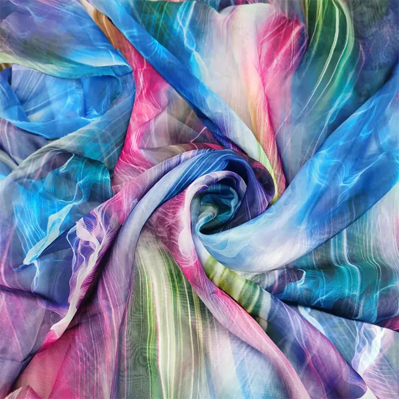 

100cm Gradient Printing Chiffon Fabric Soft Semi Transparent Fabric DIY Sewing Scarves Hanfu Sheer Dress Skirt Mesh Veil Fabrics