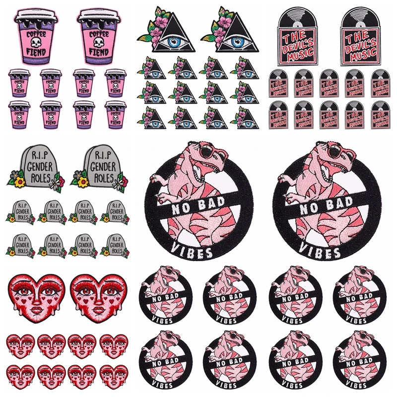 10 Teile/lose Rock Dinosaurier Patch Punk Gestickte Patches Auf Kleidung Tier Cartoon Patch Nähen Eisen Auf Patches Für Kleidung DIY