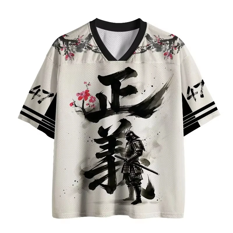 2026 Y2K Japanese Ukiyo-e  Justice Ink Warrior 3D Print Sport Quick-dry Men's V-neck T-shirt Casual Fashion Clothes