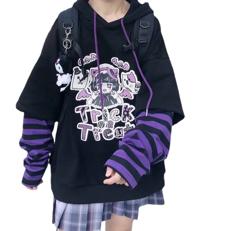 

Women Harajuku Anime Hoodies Lolita Cartoon print Long Sleeve Goth Punk Hoodies Y2K Pullover BF Hip Hop Sweatshirt Streetwear