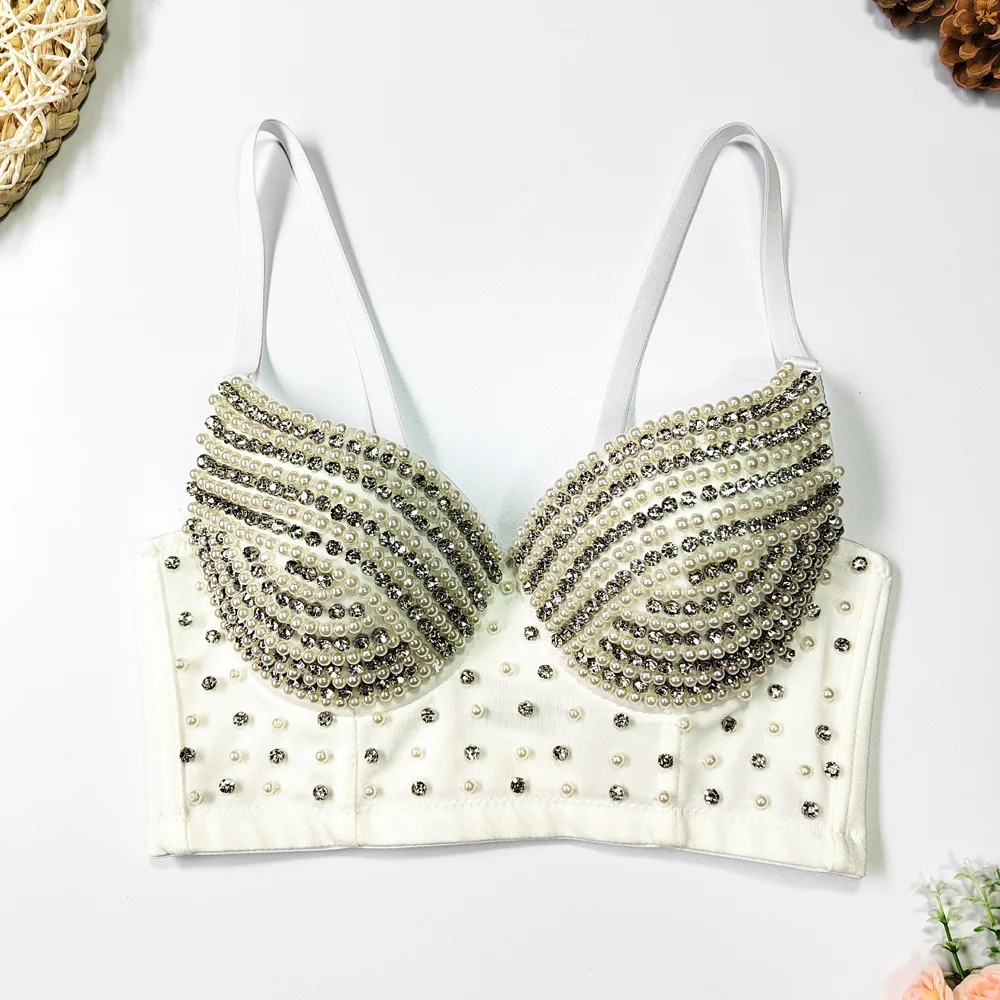 European And American Cat-Eye Diamond-Encrusted Bra Straps, Spicy Girl Street Club Strapless Top, Beaded Unique Niche Wrap Top