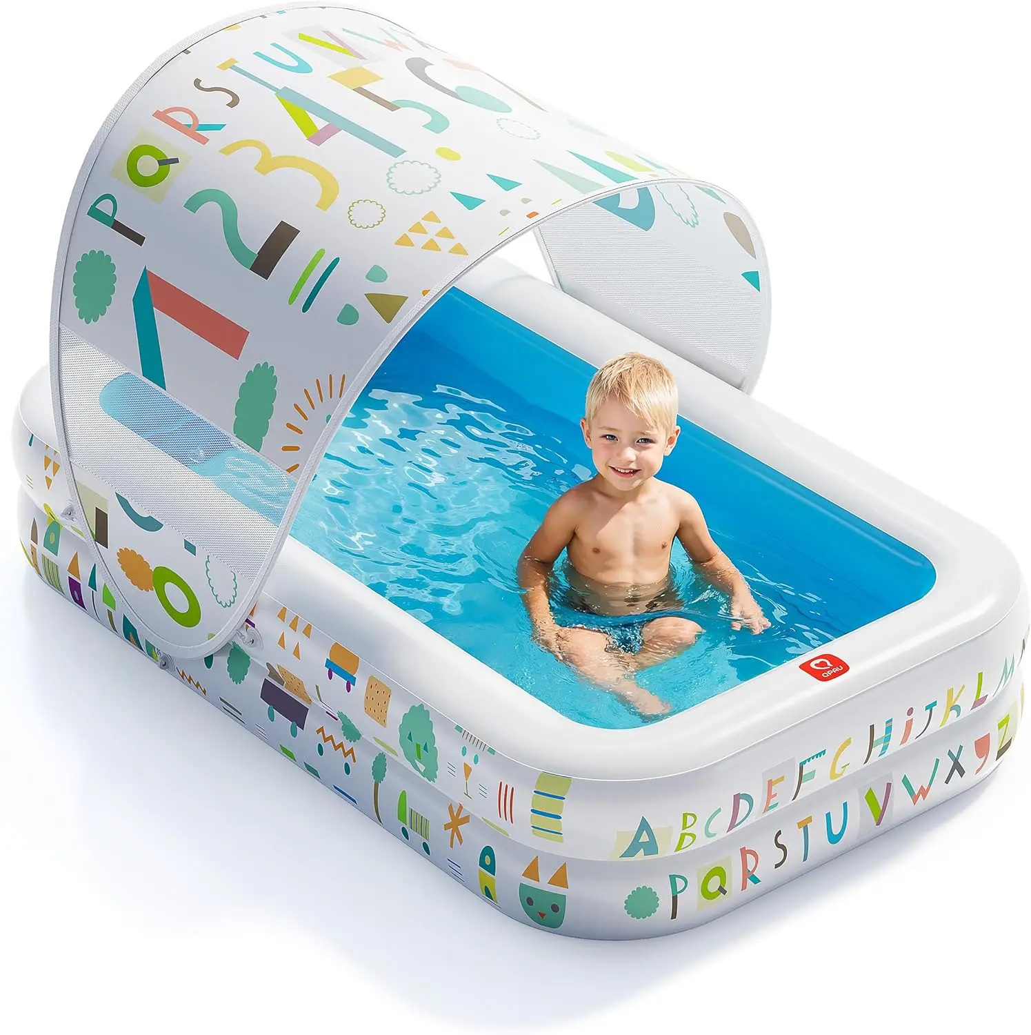 

Надувной детский бассейн 65 x 39 дюймов с навесом и мягким дном - бассейн с шариками, защита от солнца, прочный, для игр на улице и в помещении