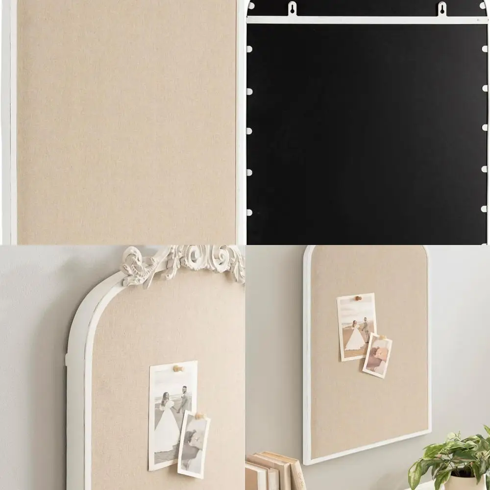 

Vintage White Arched Cork Board, 19x31, Framed Decorative Pinboard for Vision Board and Wall Organization