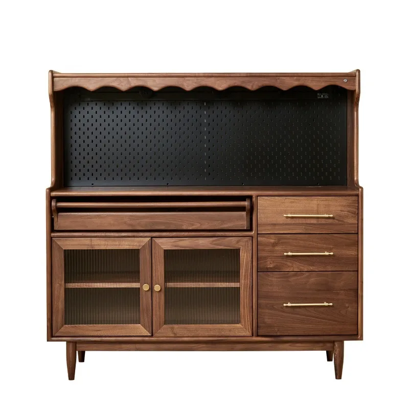 

North American black walnut dining side cabinet integrated against the wall all solid wood log coffee cabinet