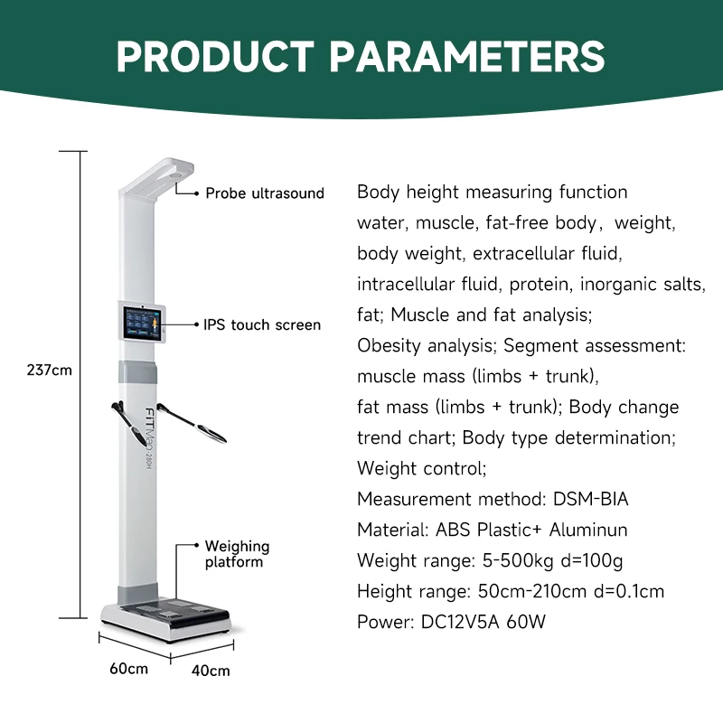 Rated Load 500kg 8 Electrode Body Fat Scale Height and Weight Measurement Scales with Fat Digital Analyzer