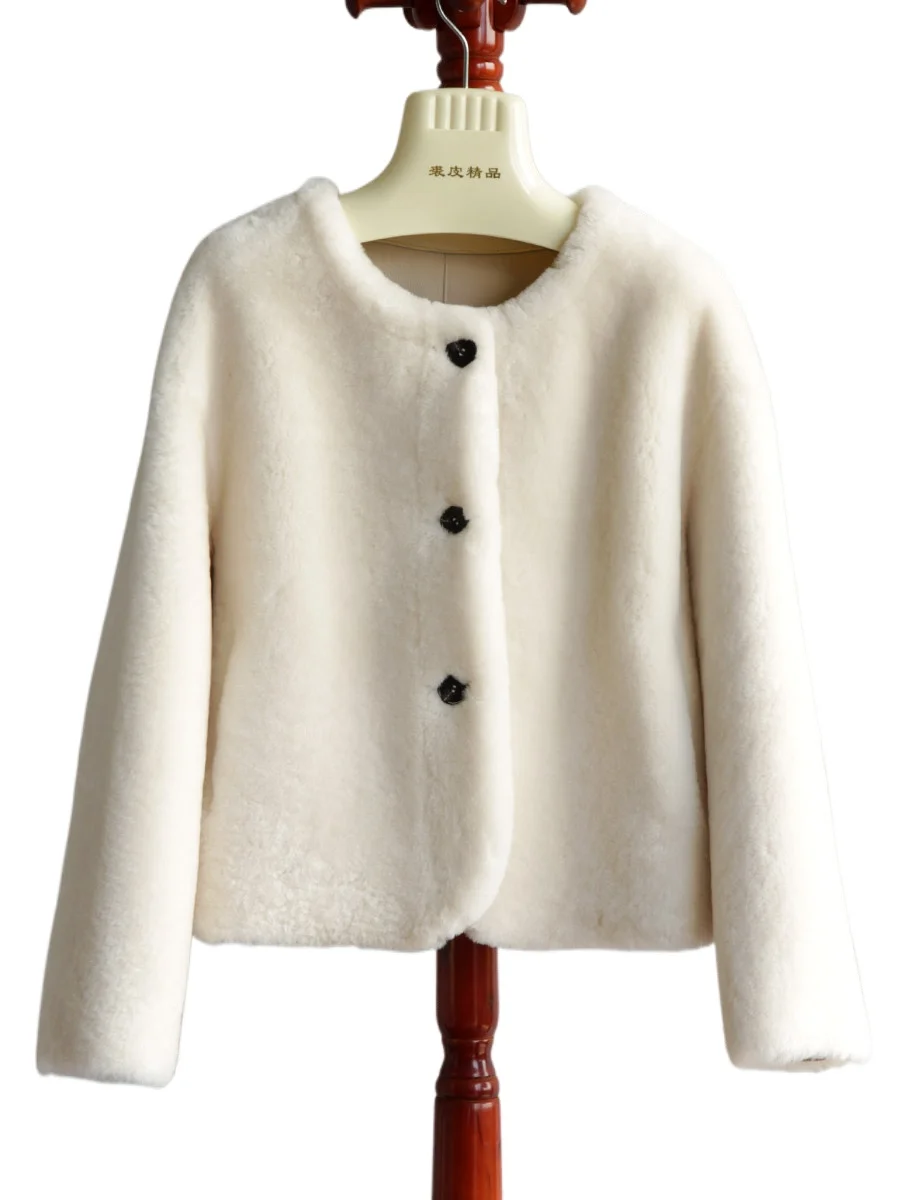 

Куртка из австралийской мериносовой шерсти 925, короткая шуба с круглым вырезом, модная женская осенне-зимняя куртка