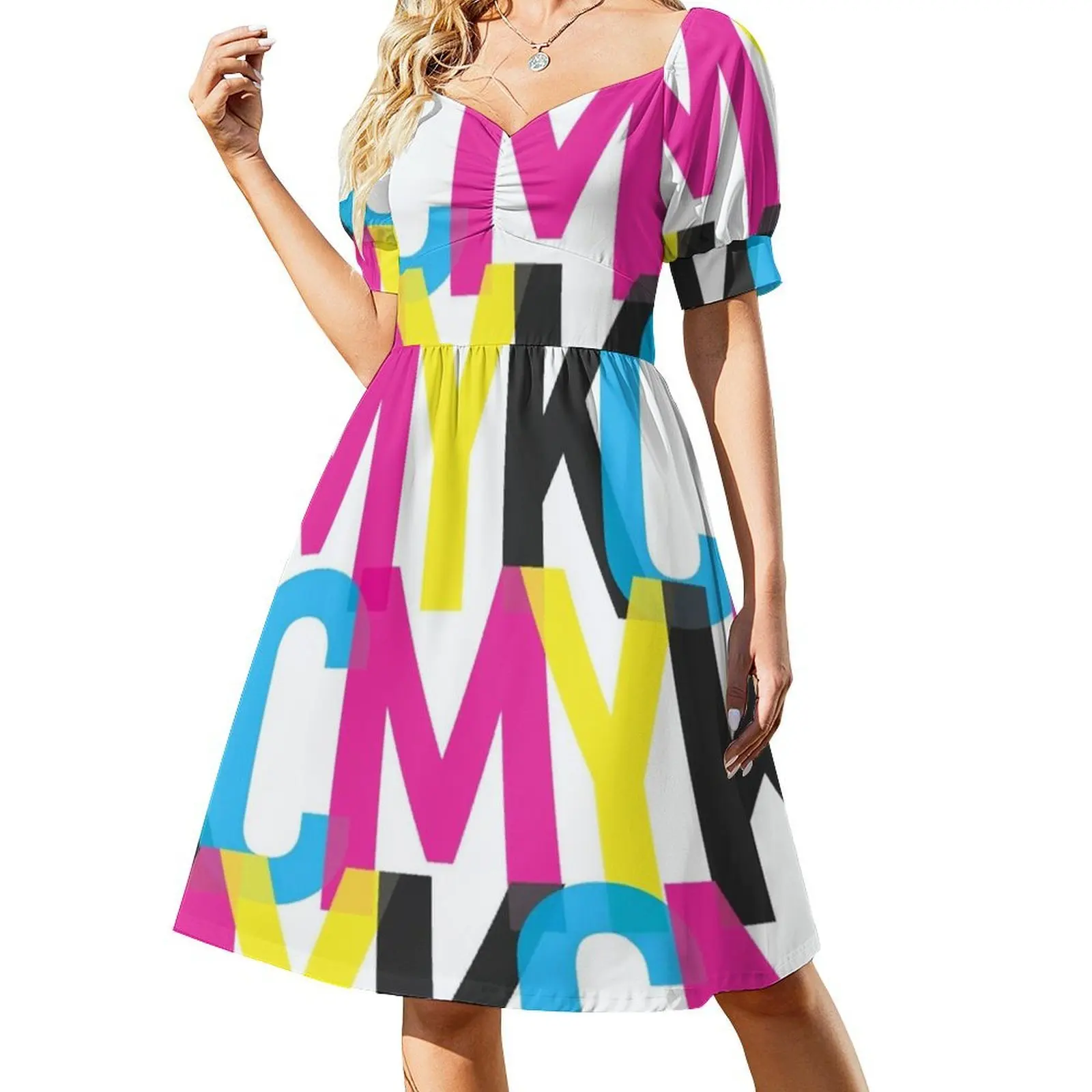 CMYK Collage Mouwloze Jurk Dames Print - alternate angle