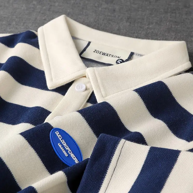 Camisas polo de manga curta listrada masculina, streetwear estilo preppy, roupas masculinas, tops casuais básicos, versáteis, moda verão, nova moda