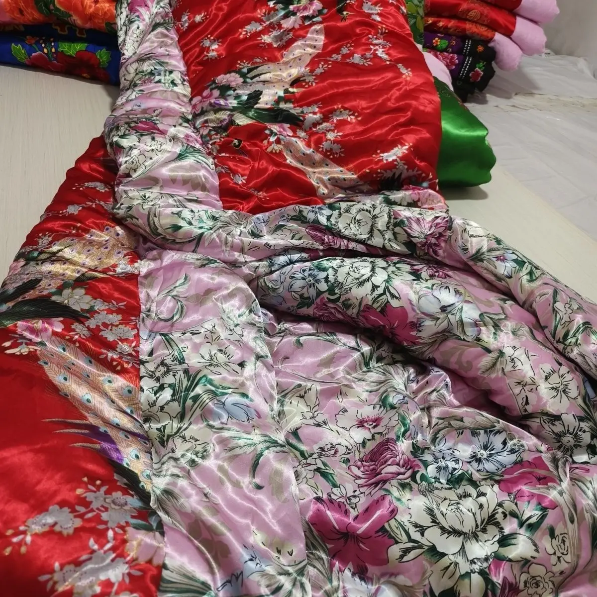 غطاء حريري من الساتان اللامع بدون حشوة من القطن مع سحاب من جانب واحد ومفرش سرير مطبوع عليه زهور رائعة على الجليد #4