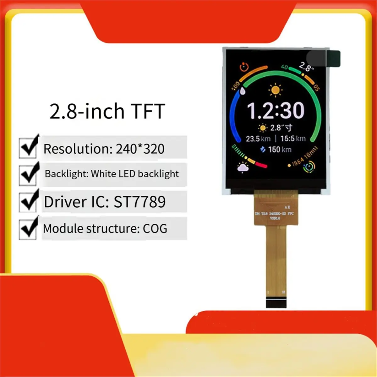 A85P 2.8-Inch Transmissive TFT LCD Screen, 240x320 Resolution, Driven By ST7789 Industrial Display SPI Interface Bare Screen