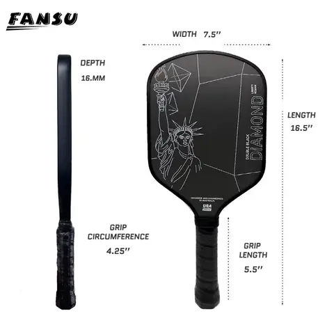 USAPA 표준 승인 피클볼 패들, 더블 블랙 다이아몬드 자유 RC 16mm 열성형 전문 피클볼 패들
