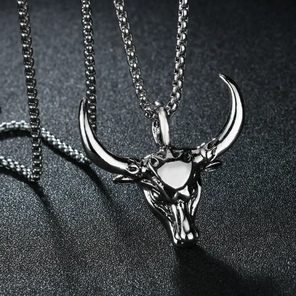 Punk Bull Buffalo Skull Pendant Necklace For Cool Men Women Stainless Steel Long Chain Necklace Party Gift Hip Hop Jewelry