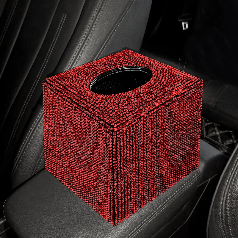 Full Diamond Shiny Square Tissue Box, Crystal Tissue Box, Exquisite Car Decoration Products, Car Interior Accessories