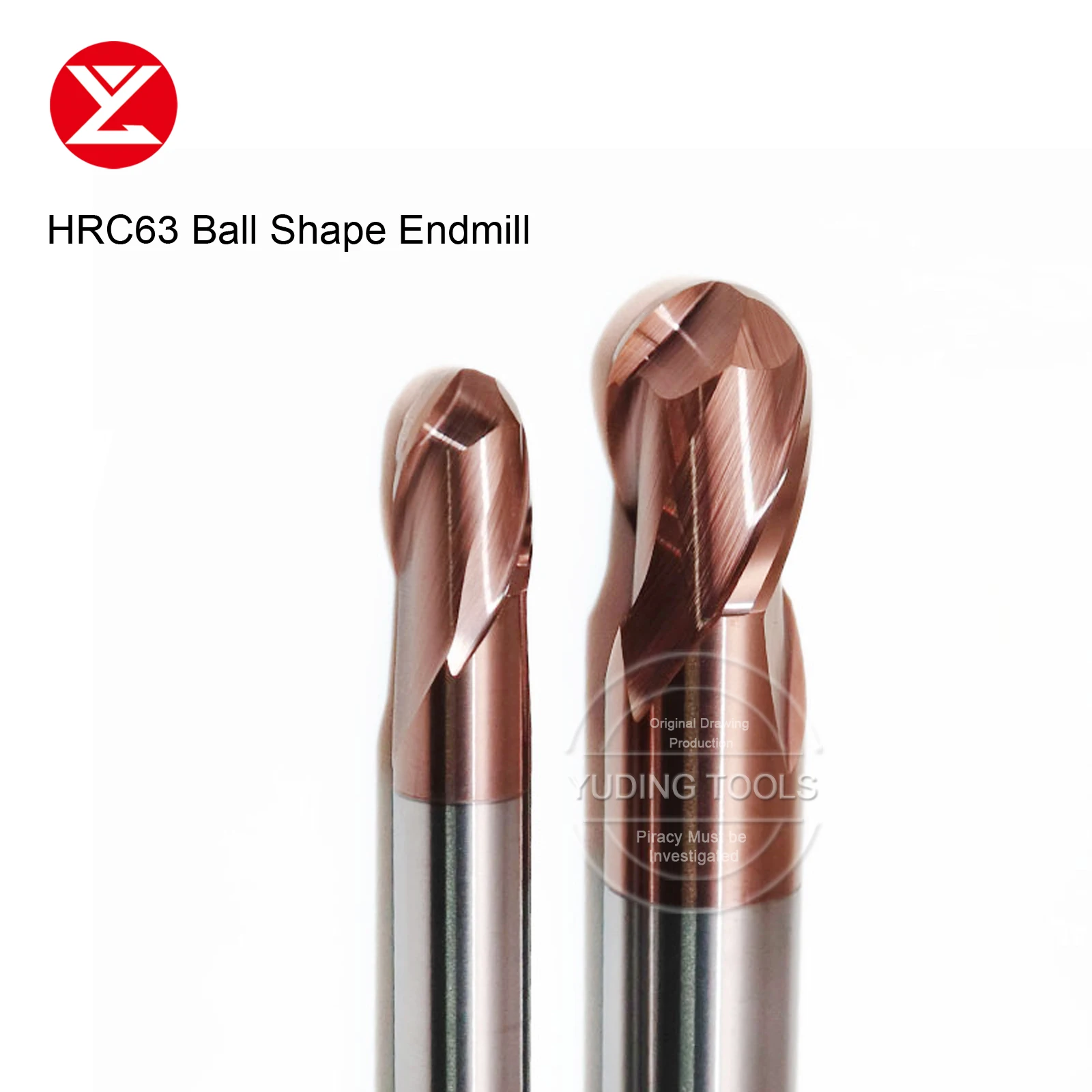 CNC HRC63 2 Flute Ball Shape Solid Carbide Endmill R3 R4 R5 With Coating For Harded Milling Cutter Materail Router Cutting tool