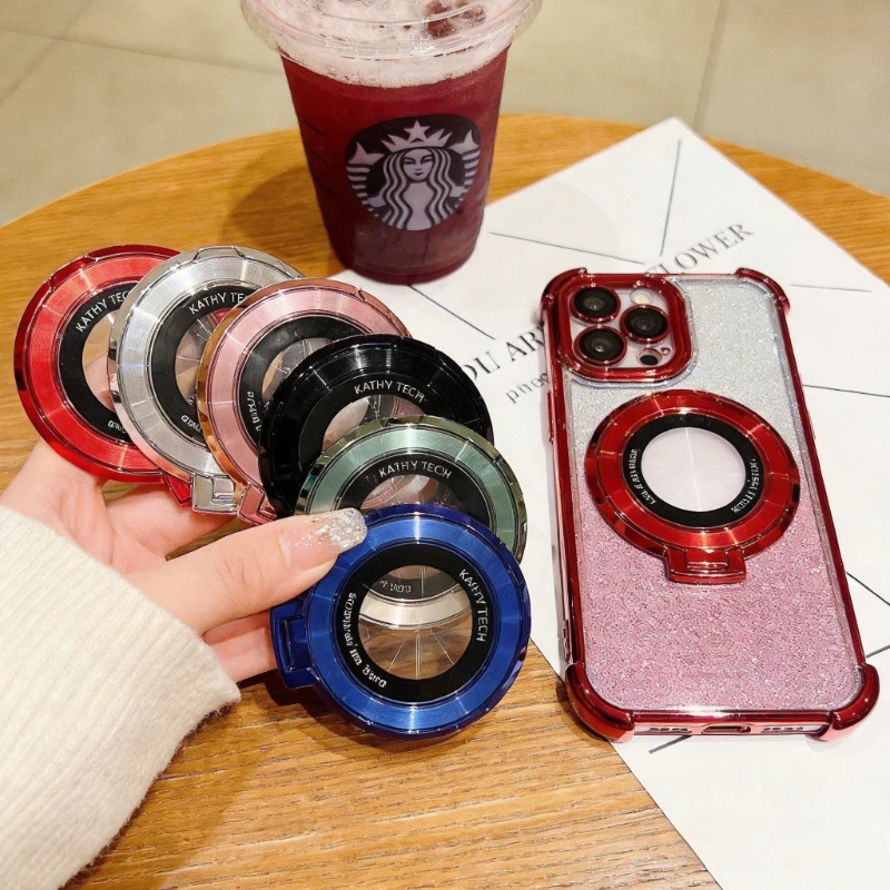 

Glitter Phone Ring Holder With Adhesive Backing Foldable Kickstand Shiny Rhinestone Design Universal For All Smartphones