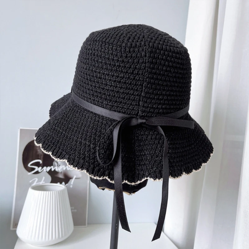 Knitted Casual Small Side Hat Small Fragrant Bow Fisherman Hat All-match