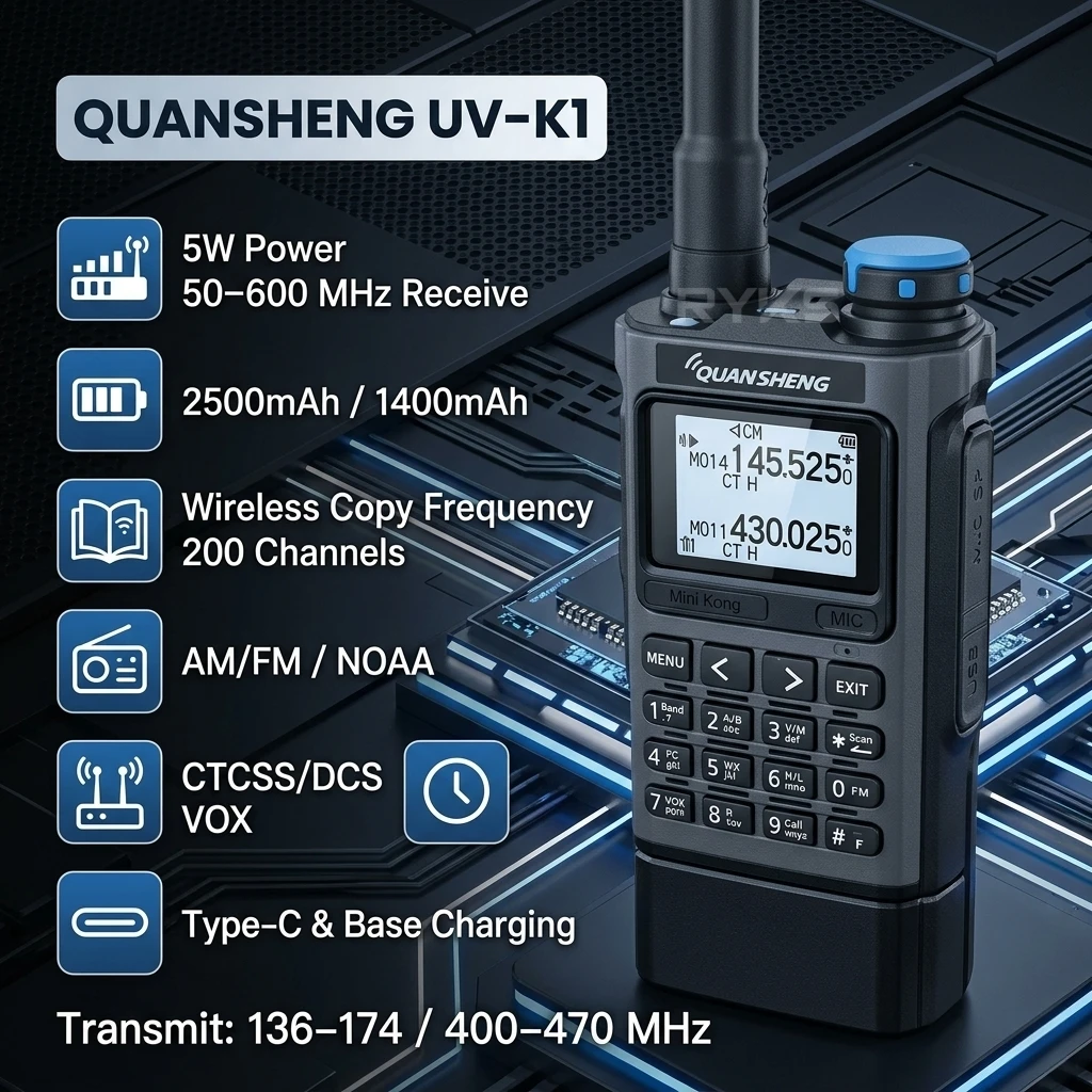 Quansheng K1 Kong Mini 5W Air Band 200Ch Communication Radio 10Km Long Range Walkie Talkie