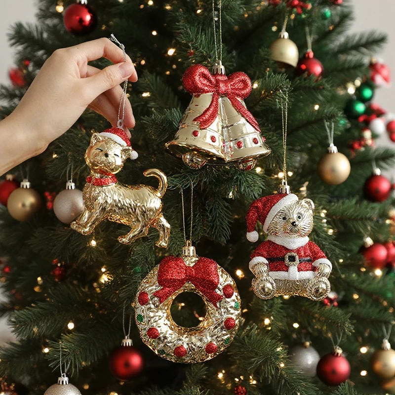

2025 Christmas Tree Ornaments Natal Gold Bear Bell for Christmas Tree Hanging Pendants Home Party Decor New Year Navidad Decor