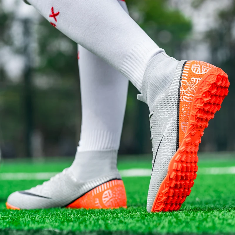 Professional Soccer Shoes TF Teenagers Durable Looking HighTops Training Shoes Adult Outdoors Non Slip Football Shoes
