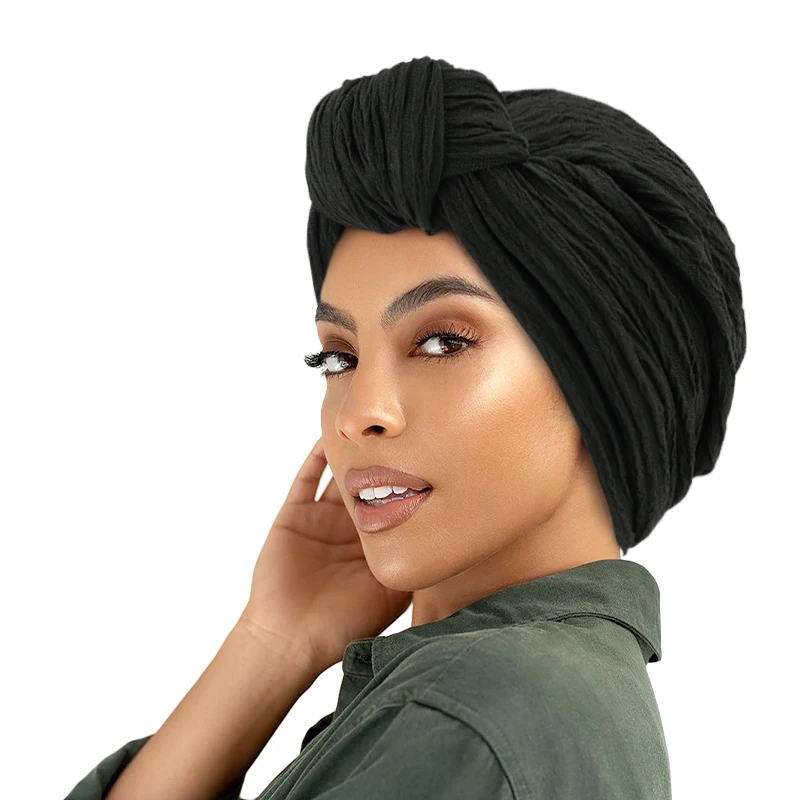 

New Women Stretch ruffle Turban Top Knotted Twisted Hairband Female Muslim Indian Hats Bonnet African Chemo Cap Hair accessories