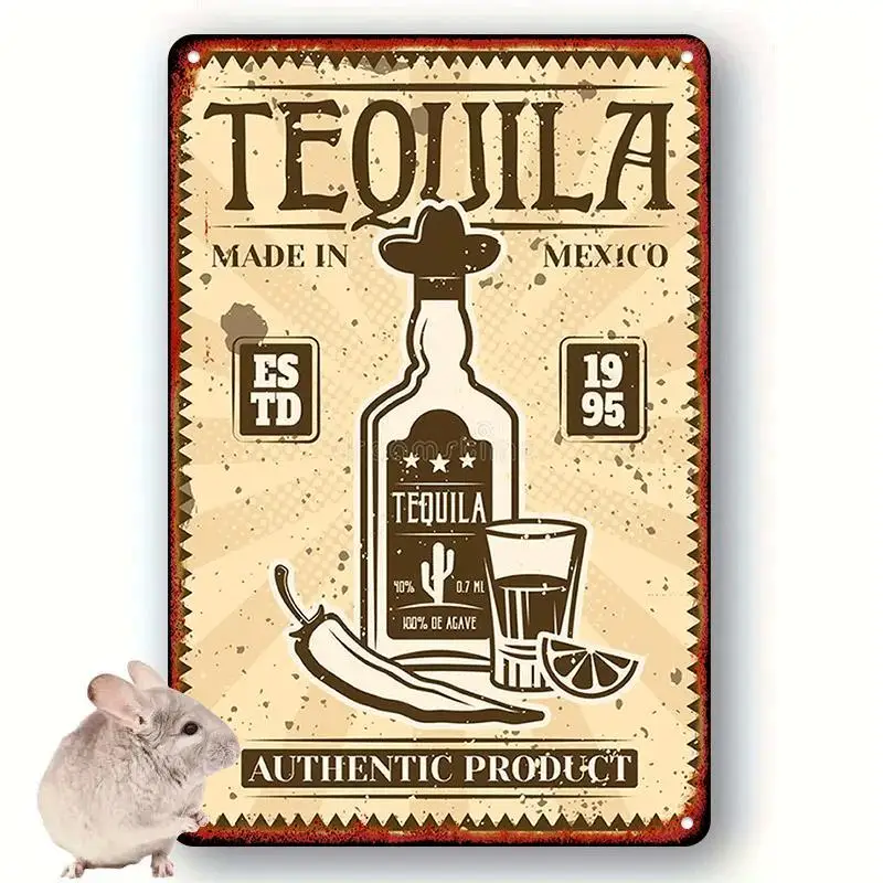 Panneau en aluminium vintage « Tequila Mexico » – Décoration murale classique et amusante avec un design vibrant de bouteille de tequila et de citron vert pour la maison et les bars