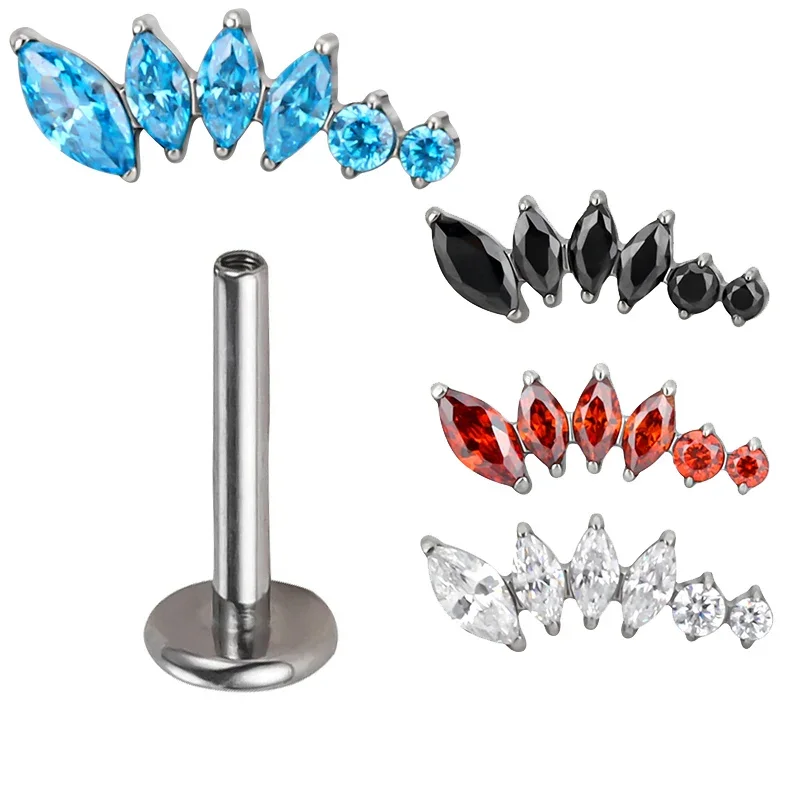 ASTM F136 Titanium EAR Studs PIERC 4 Marquise CZ and 2 Round Paved Top Tragus Earrings Lip Stud Labret Threaded Piercing Jewelry