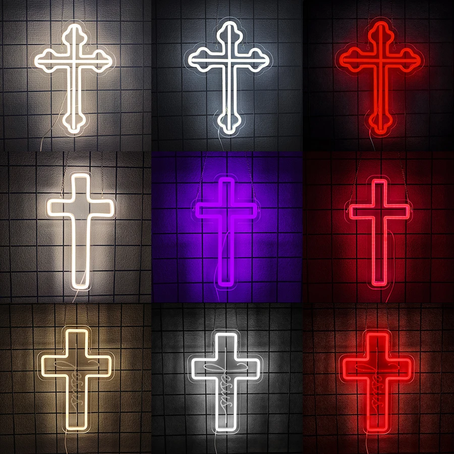 Cross Neon Sign,Jesus LED Neon Lights for Wall Art Decor for Bedroom Christening Day  Auditorium Wedding Christian Easter Gifts