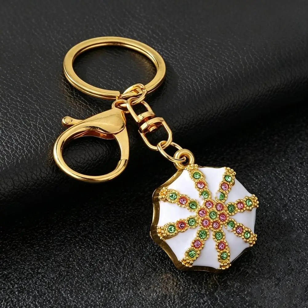 Durable Metal Keychain Rhinestone Ethnic Hat Keychain Bling Octagonal Cap Pendant Zinc Alloy Car Key Ring for Backpacks Handbags