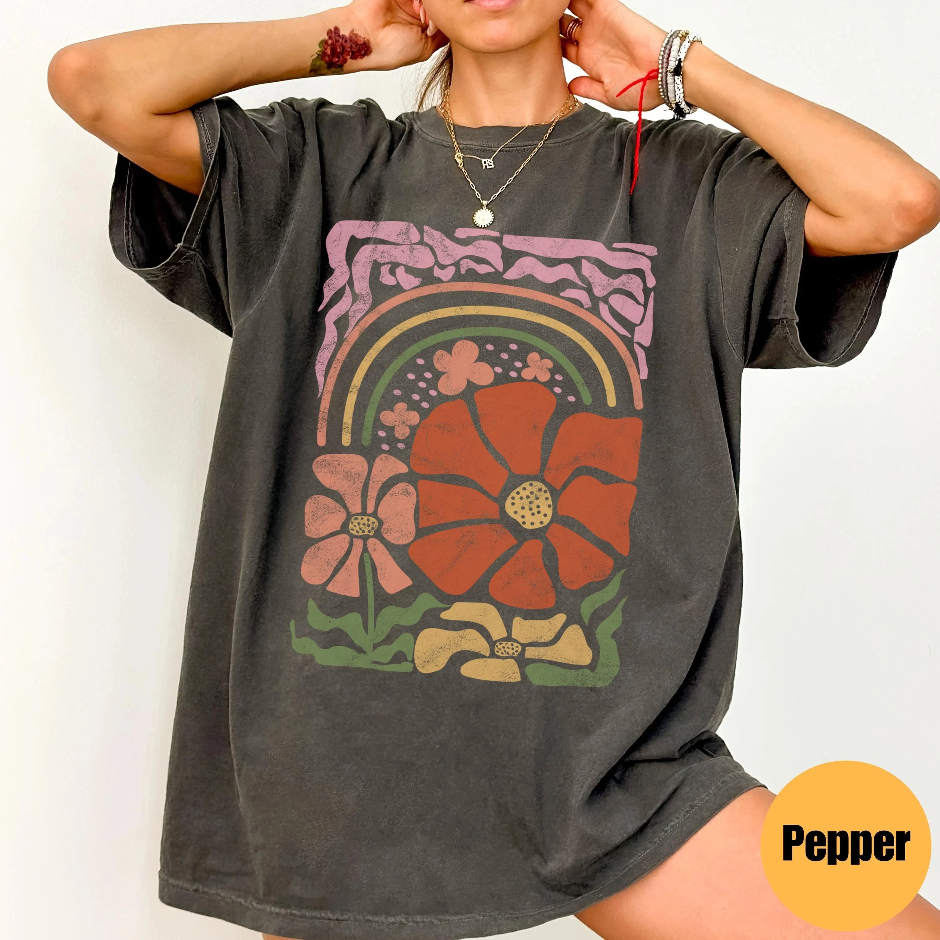Women's Plus Size Boho Wildflowers Cottagecore T-shirt Cotton Breathable Fashionable and Versatile Unisex Streetwear Oversized