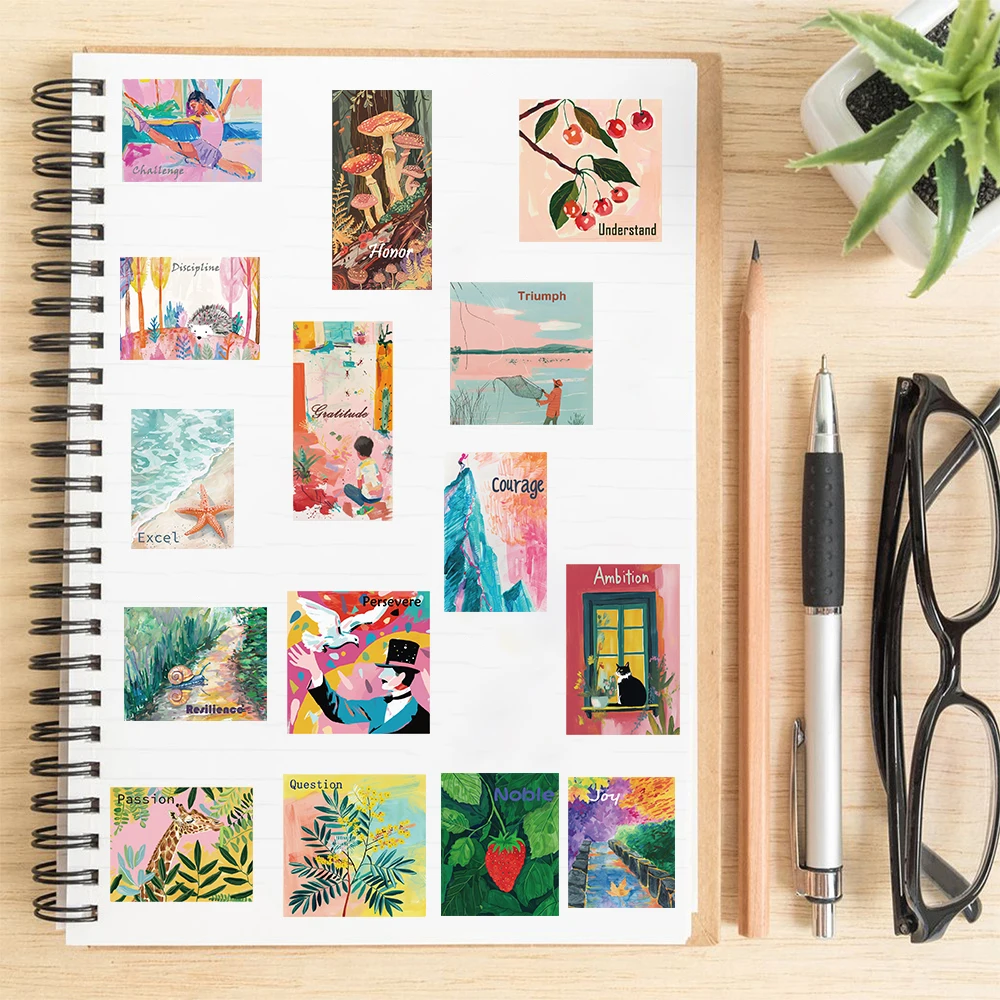 50 STKS Inspirerende Aquarel Art Posters Stickers Prachtige Notebook Esthetische Cafe Fiets Klassieke Woondecoratie Sticker ﻿