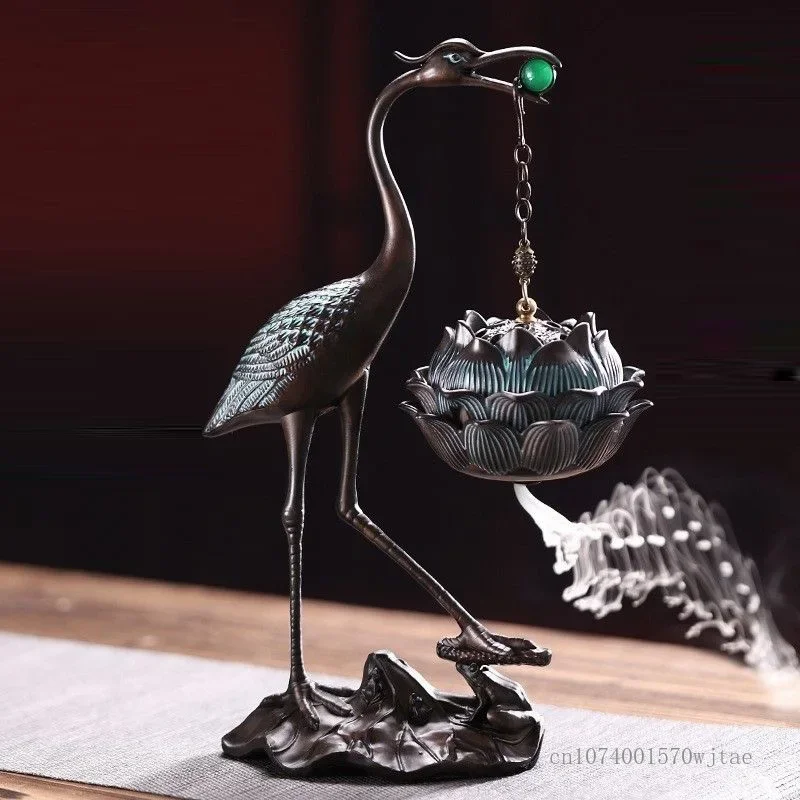 Creation Crane Sculpture Incense Burner, Lotus Gourd, Hanging Style, Indoor, Home, Tea Ceremony, Decor Gift, Backflow