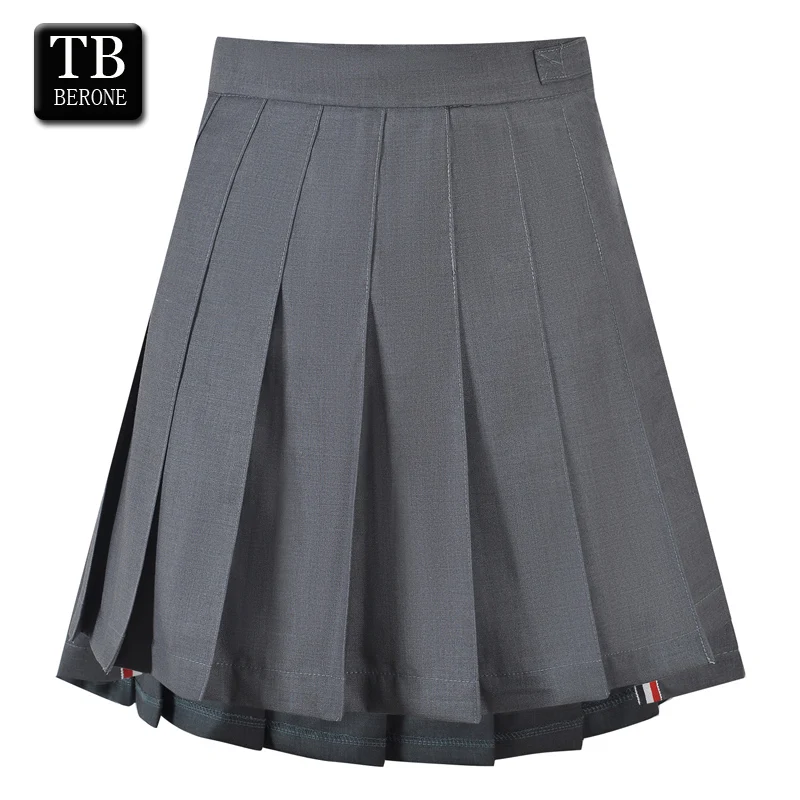 

TB BERONE Women Elegant High Waist Slim Skirts Thom Brand Above Knee Mini Skirt Casual Summer Short Pleated Skirt