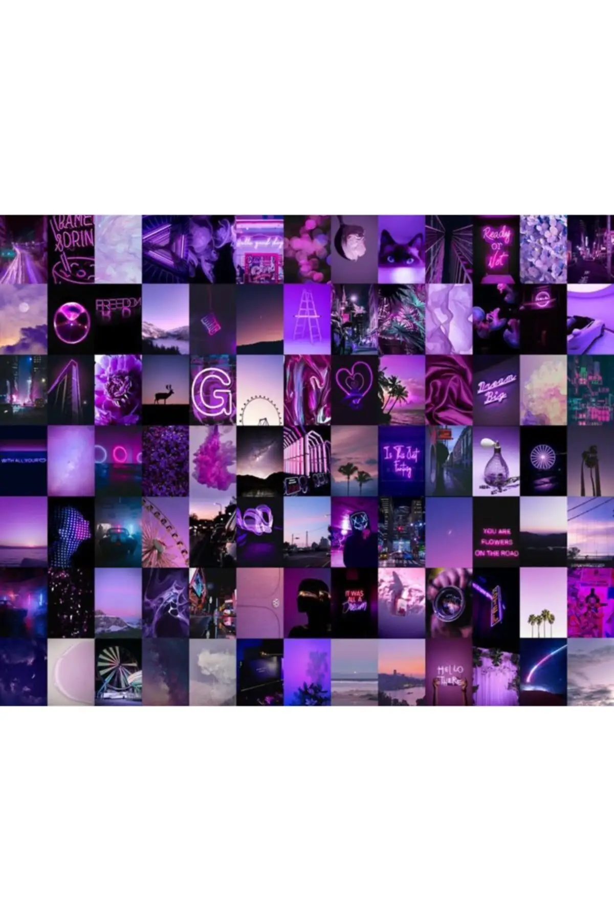 

Purple Themed Poster Set - Wall Posters Collage Set - 100 Pieces - Coated Paper - 10cm*14cm- Boxed Set Neon Themed