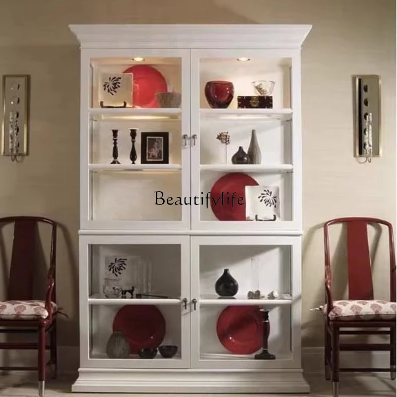 

American rural solid wood display pastoral locker Mediterranean glass door side cabinet
