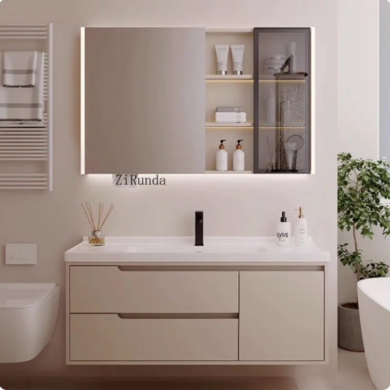 Modern style integrated washbasin washbasin cream ceramic basin bathroom cabinet set with bath mirror bathroom toilet new