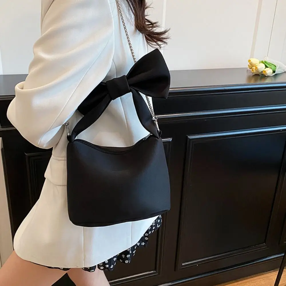 

Princess Bag Creative Women Bow Handbag Korean Style Pink Solid Color Wristlet Bag Large Capacity Red Sweet Shoulder Bag Daily