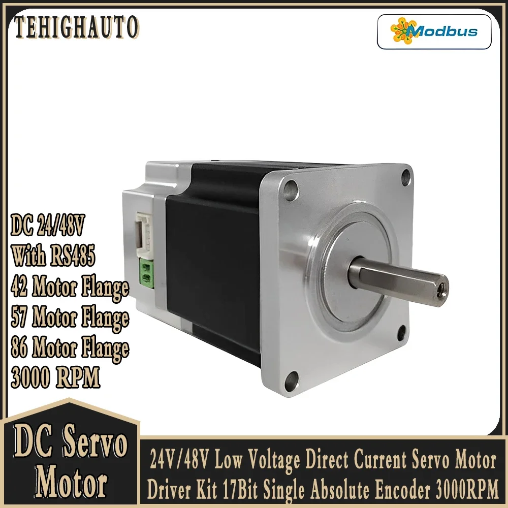 Servomotor todo en uno de 24V, 48V CC, accionamiento integrado, bajo voltaje, 42/57/86mm, Motor de 3000RPM, codificador absoluto de 17 bits con RS485