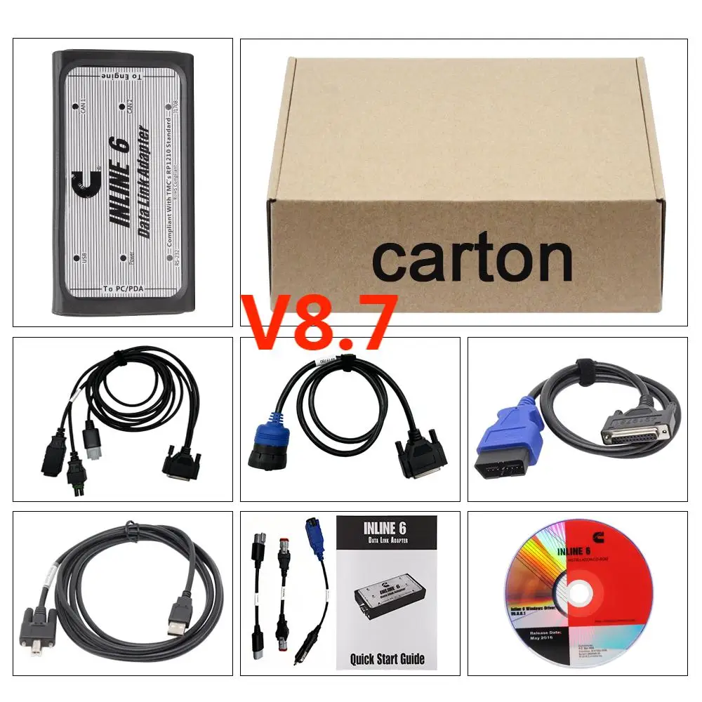 CUM-MINS INLINE 6 Data Link Adapter Heavy Duty Scanners V8.7 Software Truck Profession Diagnostic Tools in CAN Flasher Remapper