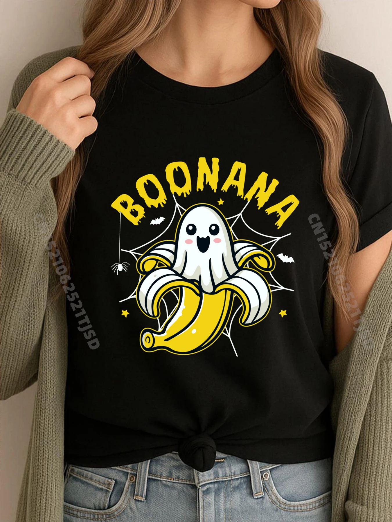 

Boonana Halloween Cute Ghost In A Banana Funny Costume Plain Shirt Comfortable Men's Clothing 2025 T Shirt for Woman Party