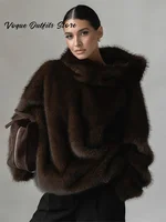 Casual Furry Faux Fur Hooded Pullover Women Loose Full Sleeve Warm Solid Coat Autumn