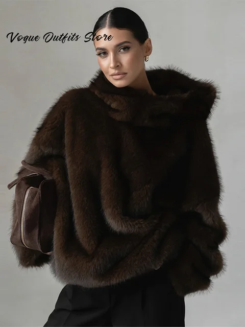 Casual Furry Faux Fur Hooded Pullover Women Loose Full Sleeve Warm Solid Coat 2026 Autumn Winter Lady Street Fashion Outwear New Casual Furry Faux Fur Hooded Pullover Women Loose Full Sleeve Warm Solid Coat Autumn